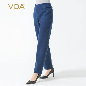 

VOA14.75 micron cashmere navy blue natural waist symmetrical button simple warm winter cashmere pencil pants SK957