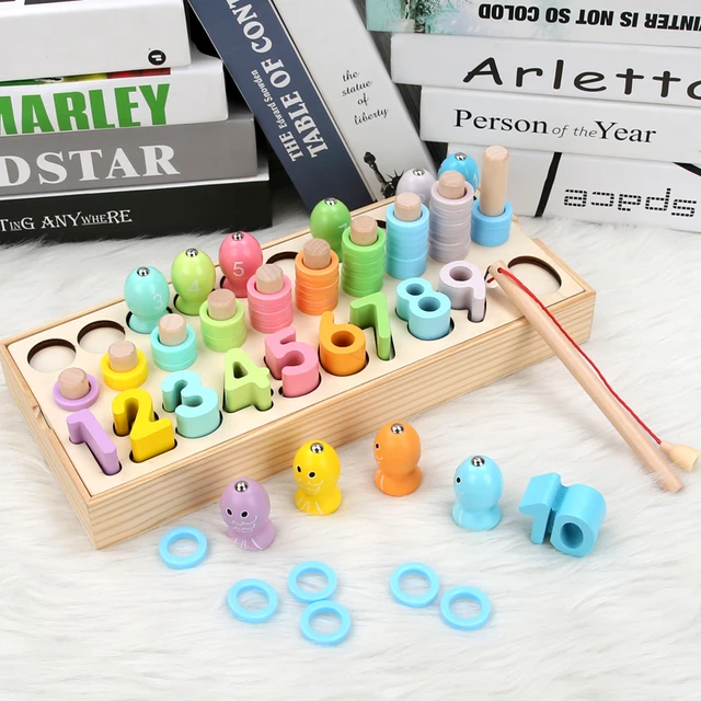 Montessori Wooden box Toys Geometric Shape Matching Count Magnetic