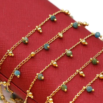 

1 Meter Handmade Copper Wire Wrapped Rosary Chain Stone Beads Tiger Eye Fluorite for Jewelry Making DIY Necklace Bracelet Anklet