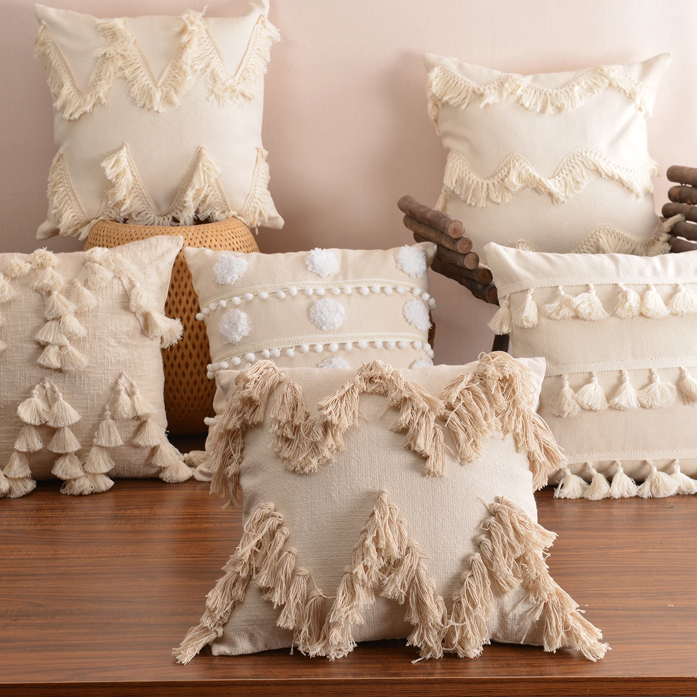 

Boho Style Cushion Cover Plush With Tassels Cute Circle Moroccan Style Pillow Case Macrame Home Sofa Decorative Drop Shippng