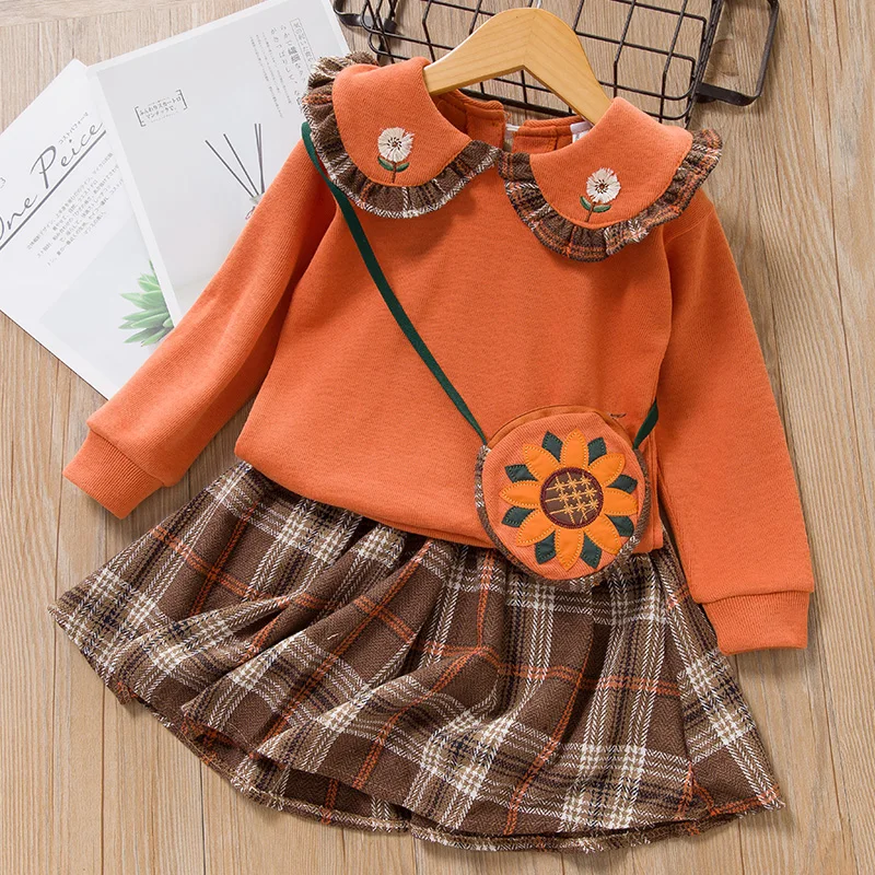 Menoea для девушек одежда осень-зима верхняя одежда новые футболки с длинными рукавами, с украшением в виде галстука-бабочки; детская трикотажная одежда из 2 предметов Детский костюм для девочек Костюмы набор