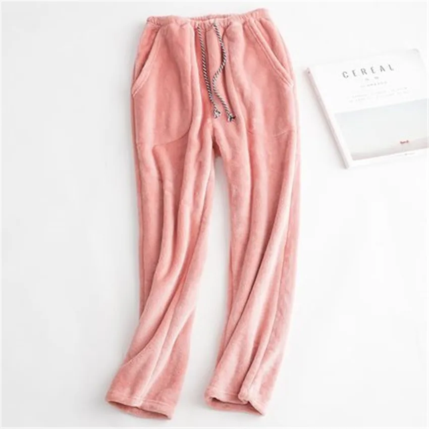 

2019 Autumn Winter Big Size Women Thicken Warm Flannel Pants For Women Pink Long Add Velvet Pant Elastic Waist Sleepwear WZ938
