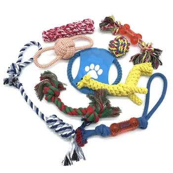 

10 Pcs Clean Teeth Dog Pet Chew Rope Toys Set Washable Durable Cotton Interaction Entertainment Colorful Puppy Bite