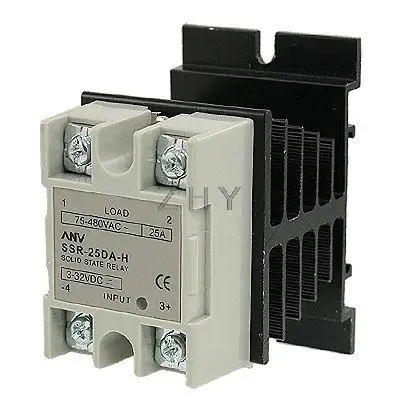 

DC 3-32V Solid State Relay SSR-25DA 25A 75-480V AC + Heat Sink Tcmzg