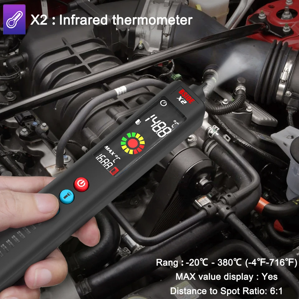 BSIDE New Voltage Detector Tester X1 X2 Smart Multimeter Non-contact Infrared Thermometer EBTN Display Live wire NCV Test pencil 6