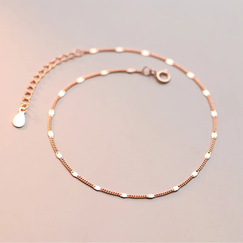 WANTME Genuine 925 Sterling Silver Fashion Simple Silver Piece Link Chain Anklet for Women Punk Hip Hop Korean Party Jewelry silver anklets ankle chain