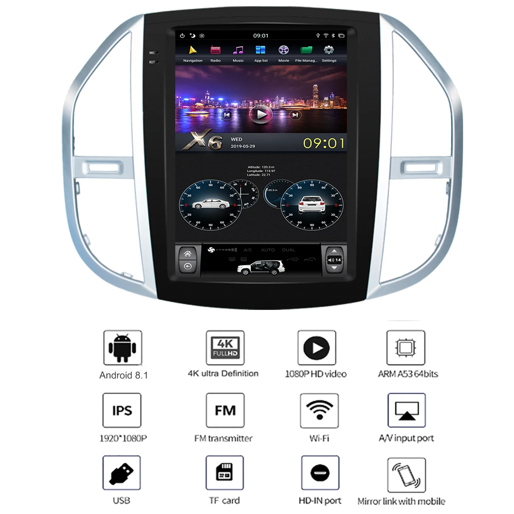 YAZH 12," ips авто радио плеер для Mercedes-Benz Vito с Android 8,1 дисплей Bluetooth 5,0 зеркальная ссылка