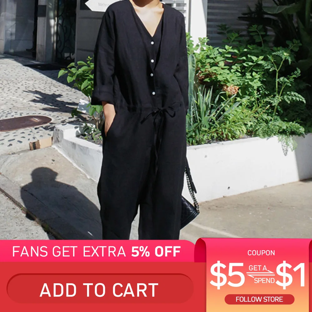 Spring Linen Jumpsuit Women Long Sleeve Solid Color Korean Fashion Sashes Causal Loose Rompers Autumn Playsuits Minimalist |