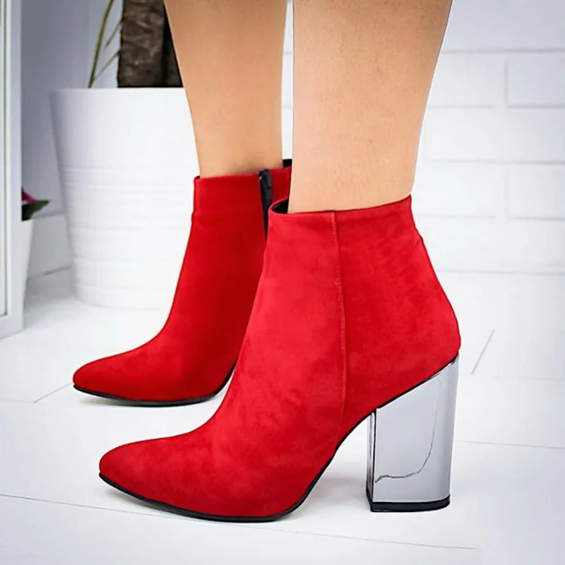 

Oeak Solid Color Zipper Boots Womens Fashion Square heel Basic Casual Solid Color Roman Pumps Zipper Boots
