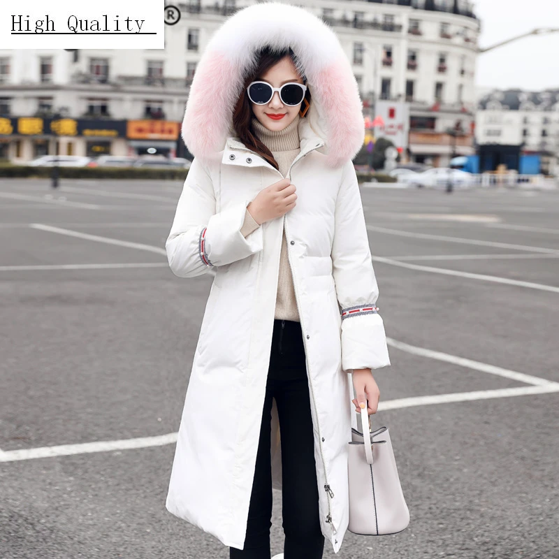 

Winter Female Jacket Thick Warm Women's Down Jacket Large Fox Fur Hooded Clothes 2020 Korean Duck Down Coat Hiver 56207