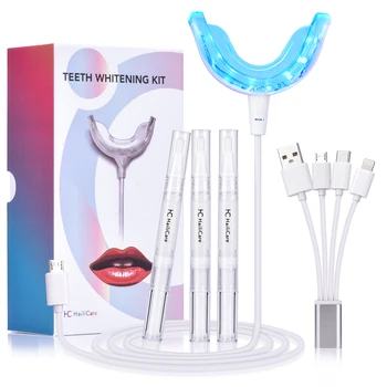 

HailiCare Teeth Whitening Kit with Led Light Cold Blue Light Tooth Whitener Device Dental Teeth Whitening Gel for Android IOS