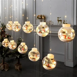 3m Santa Claus Curtain Light String Christmas Tree Snowman Wishing Ball Hanging Lamp for Holiday Party Room Window Garden Decor