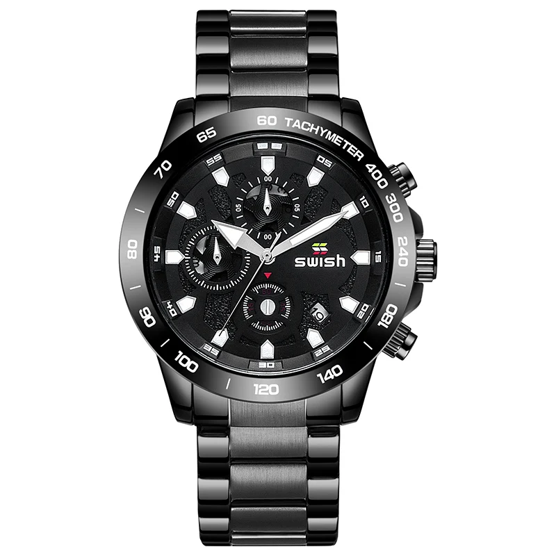 Ceny SWISH moda Sport mężczyźni zegarek kwarcowy biznes pełna stal zegar męskie zegarki Top marka luksusowy wodoodporny zegarek