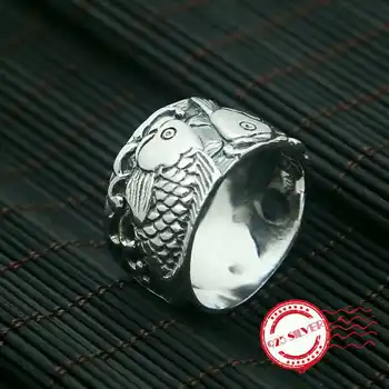 

S925 sterling silver men's ring jewelry retro fashion style wide version of the squid personality personality classic simple