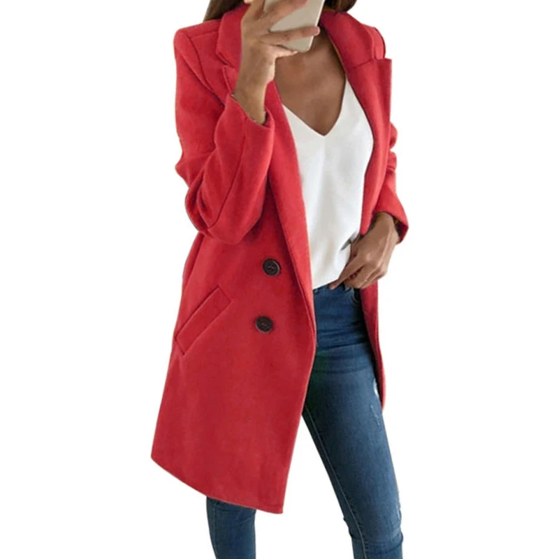 wonderful  Women Tops Long Vintage Jackets Solid Color Slim Lapel Suit Elegant Button Pocket Long Sleeve Offic