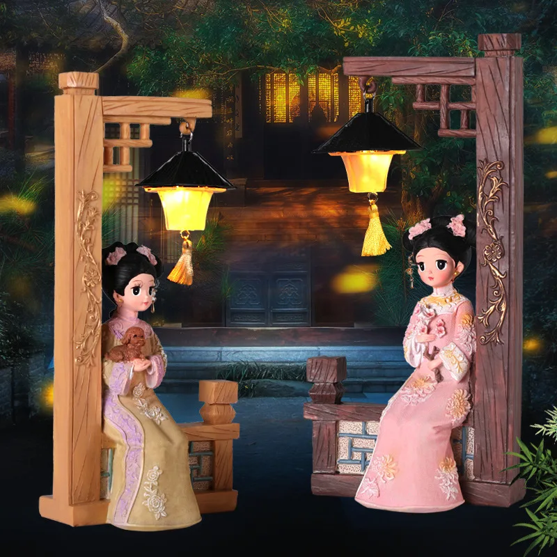 

Traditional Chinese Palace Antique Girl Night Light Ornaments Creative Resin Craft Gifts Home Girl Bedroom Desktop Decoration