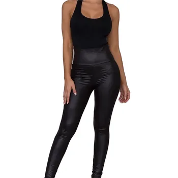 

Women Faux Leather Pu Shinny Leggings Sexy Black Pu High Waist Stretch Leggings For Women Night Club Party Leggings