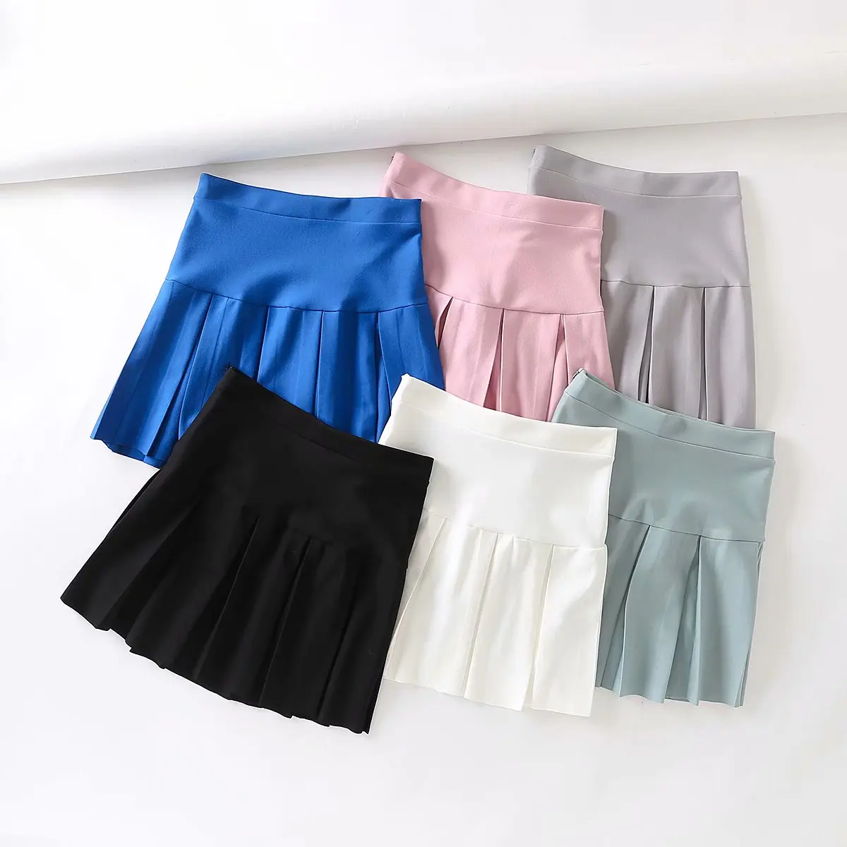 2021 Women Pleated Gothic Skirt High Waist Sexy Slim Solid Color Korean Style Mini Satin Skirts Shorts Streetwear Bottom brown skirt