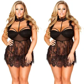 

See-through Lace Sexy Lingerie Womens Sexy Babydoll G-String Dress Ladies Underwear Lingerie Thong Nightwear Plus-Size 3XL-5XL