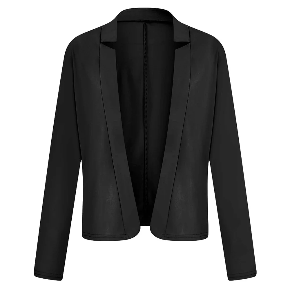 Женский пиджак с лацканами и длинным рукавом для офисных леди, однотонный пиджак, пиджак, M-2XL Размер - Цвет: Черный