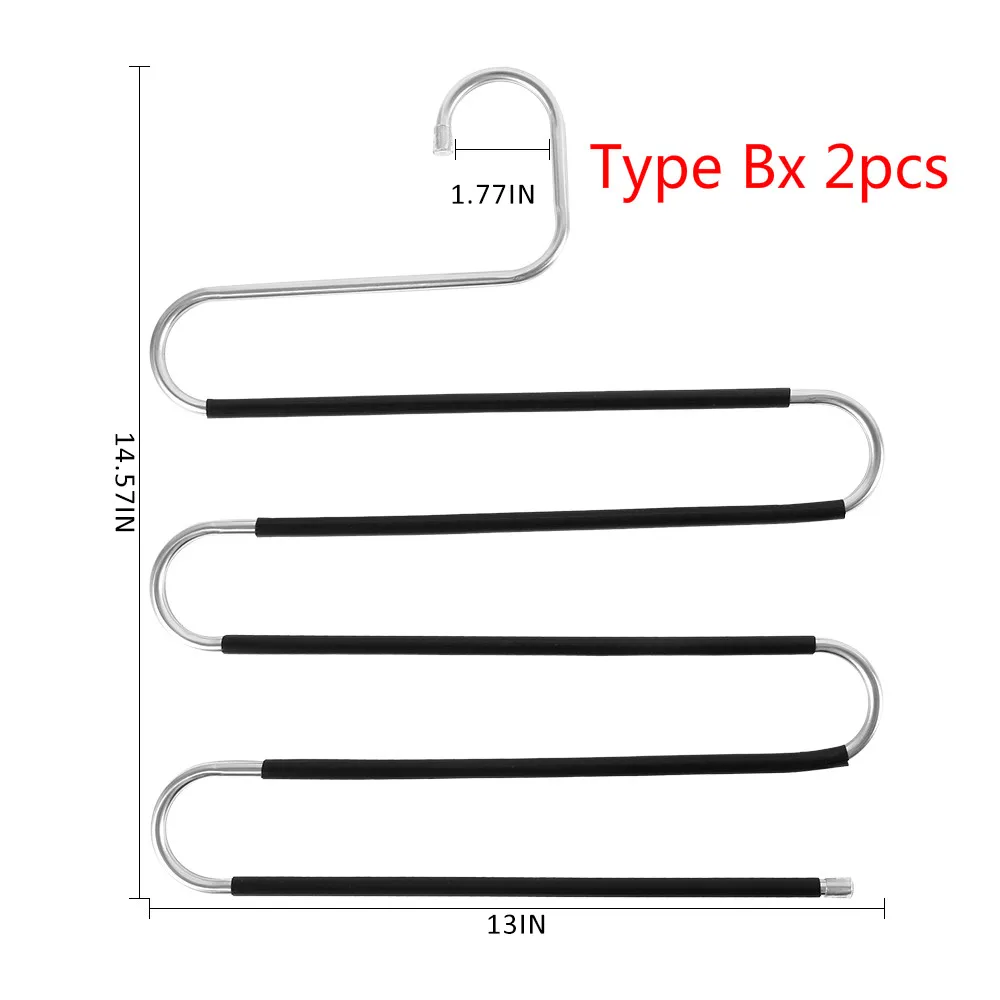 S-образная кисть 5 слоев брюки вешалка Ванная комната Кухня Органайзер держатель для брюк галстук-бабочка для установки в стойку для одежды вешалка Нержавеющая сталь - Цвет: Type B x 2pcs