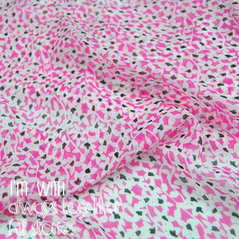 

LEO&LIN Rose Red Floral Black 100% Silk Georgette Chiffon Spring Summer Thin Skirt Scarf Fabric DIY Patchwork Tissue