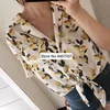 Women Lemon Printed Blouse Top With Short Sleeve & Ties Hem - Ladies Lemon Printing Shirt Top 1