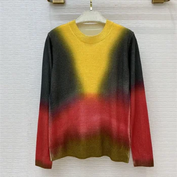 

European and American women's wear 2020 summer new style Long-sleeved rainbow contrast color fashion knitted cashmere sweater