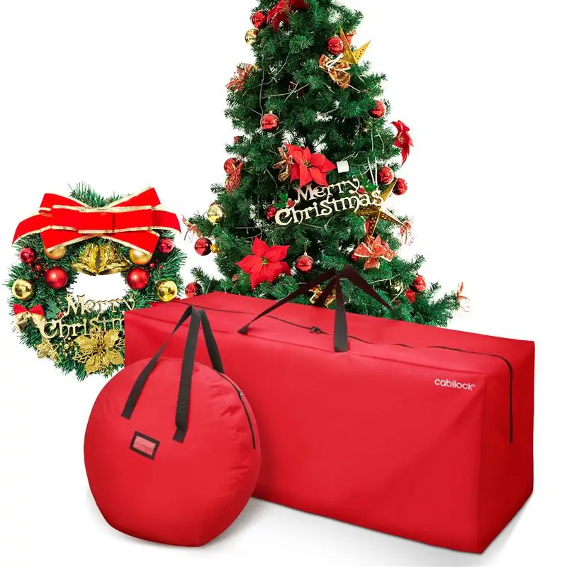 

Oxford Cloth Christmas Storage Bag Heavy Duty Storage Container Holiday Tree Storage Bag with Wreath Storage Bag (Red)