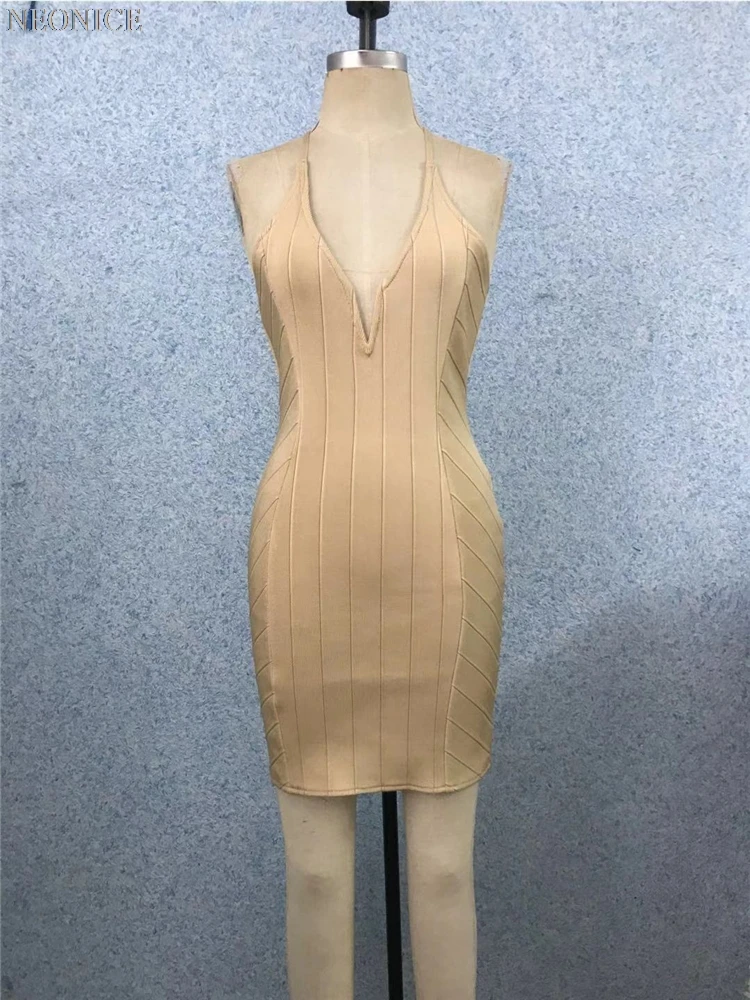 new Elastic bandage dress tight nightclub socialite birthday party fashion sexy package leisure khaki hollow-out backless