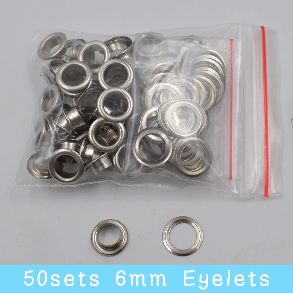 50sets 6mm 50 комплектов Серебряных 3,5 мм/4 мм/4,5 мм/5 мм/6 мм/8 мм металлических люверсов для одежды DIY аксессуары для одежды для кожаных бирок/колпачков/сумок/ремней для обуви - Цвет: 50sets 6mm
