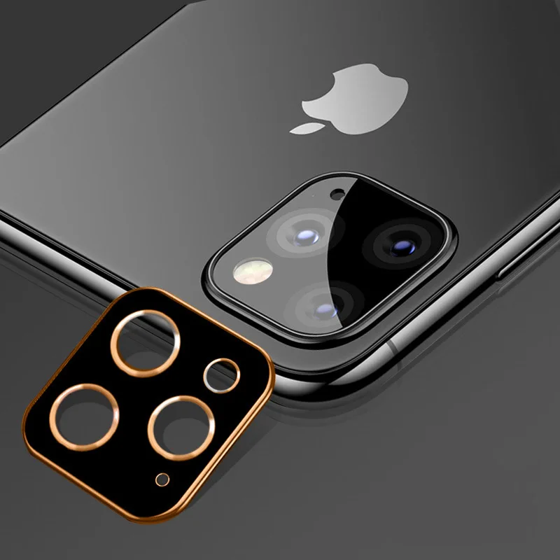 Металлический Задний защитный чехол для объектива камеры для iPhone 11 Pro Max, защитное кольцо с защитой от царапин, круглая крышка с клейкой лентой - Цвет: Gold