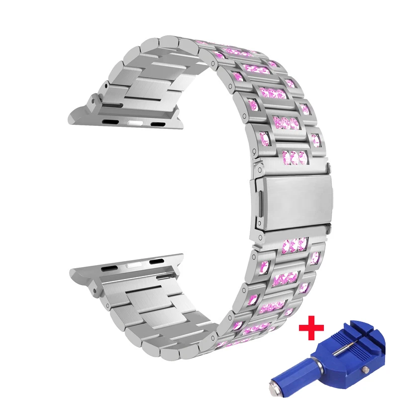 Ремешок для Apple watch band 42 мм 38 мм с бриллиантами 44 мм 40 мм correa Apple iWatch series 4 3 2 роскошный браслет из нержавеющей стали - Цвет ремешка: Pink diamond