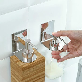 

Stainless Steel Wall Mount Soap Shower Gel Dispenser Bottle Holder Hook Hanging Hanger Rack Bathroom Kitchen Organizer No Drill