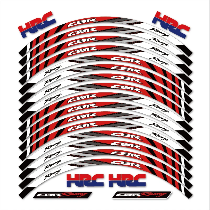 

16 Strips 17" Motorcycle Wheel Tire Stickers Reflective Rim Tape Decals for for Honda HRC CBR