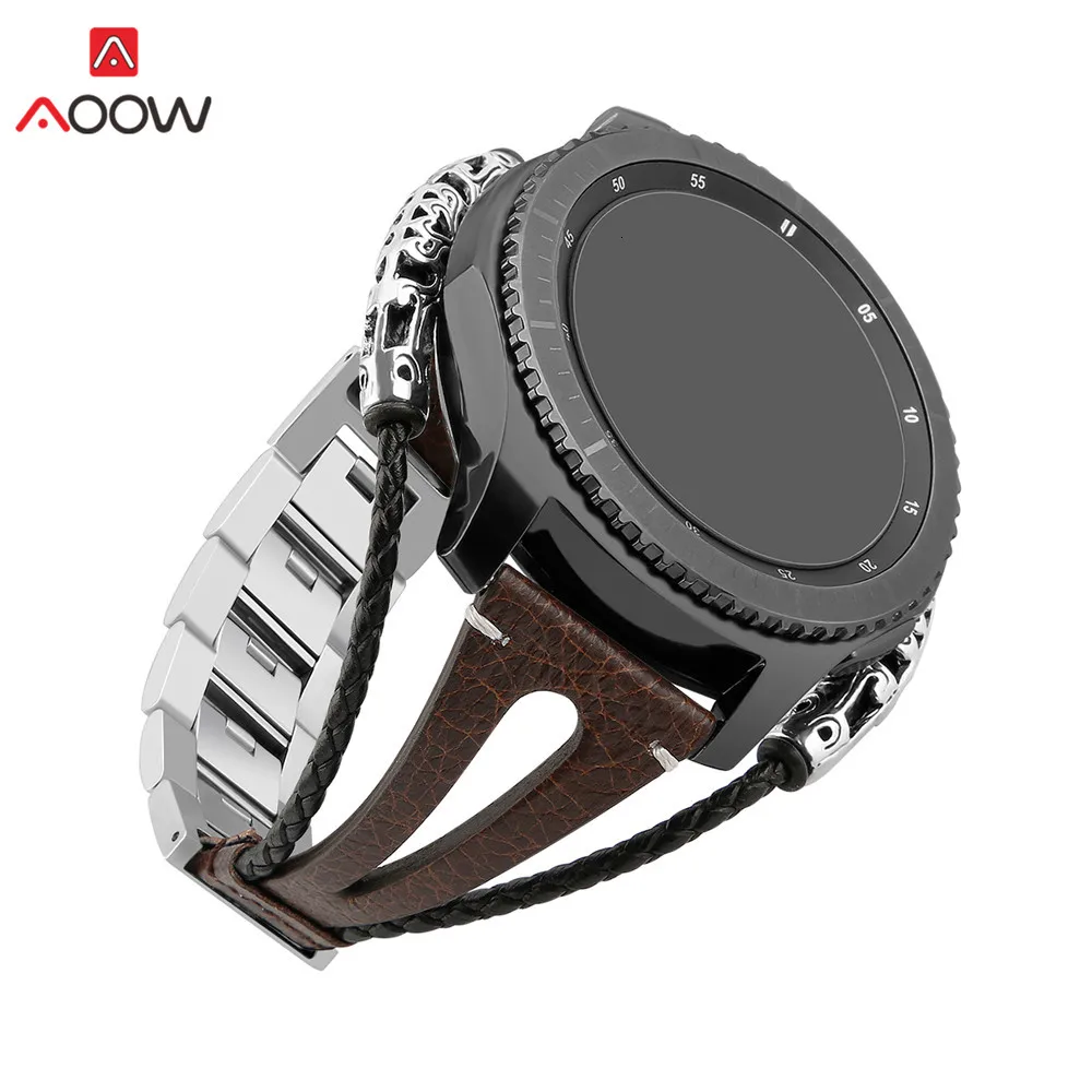Плетеный кожаный браслет для samsung Galaxy Watch 46 мм gear S3, модный браслет из нержавеющей стали, ремешок для часов