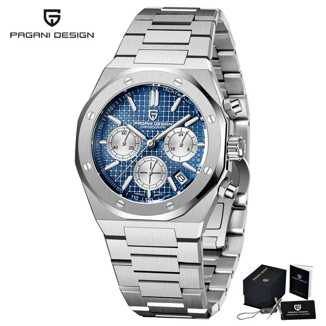 2022 New PAGANI DESIGN Top Men's Watch Automatic Quartz Clock Japan VK63 Stainless Steel Business Luxury Sapphire Clock Relogio SilverBlue