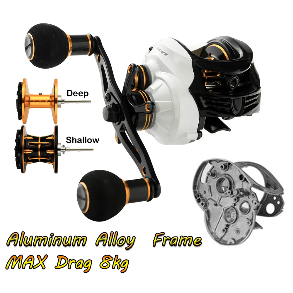 

Double Spool 9+1BB 7.0:1 8kg baitcasting Fishing reels Left Right bait casting Fishing reel Aluminum Alloy Body