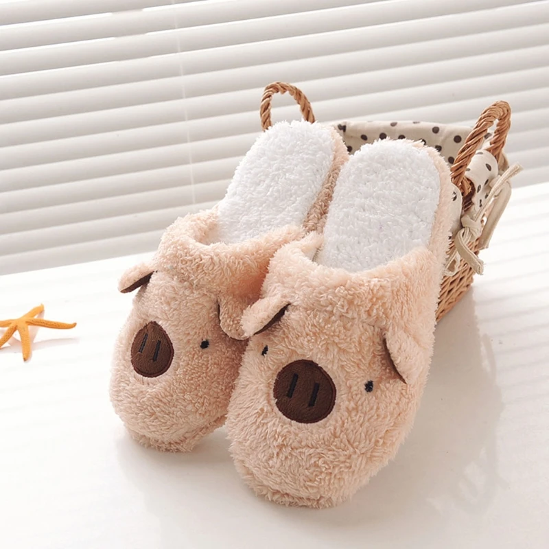 

Women Men Lovely Pig Bear Shape House Slippers Flip Flop Warm Shoes Floor Winter