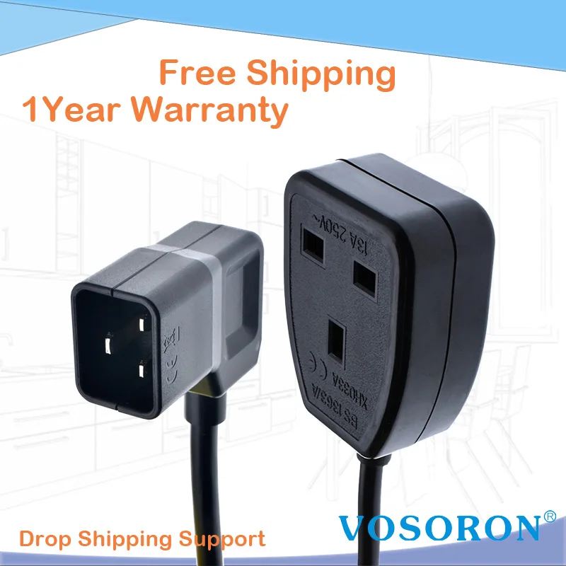 90degree elbow C20 to UK Female Socket converter cable cord UPS Power Cable IEC Male 16A Plug 13A BS1363 | Обустройство дома