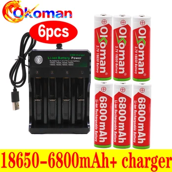 

100% New Original 3.7v 6800mah 18650 Lithium Rechargeable Battery For battery pack power tool Flashlight batteries+charger