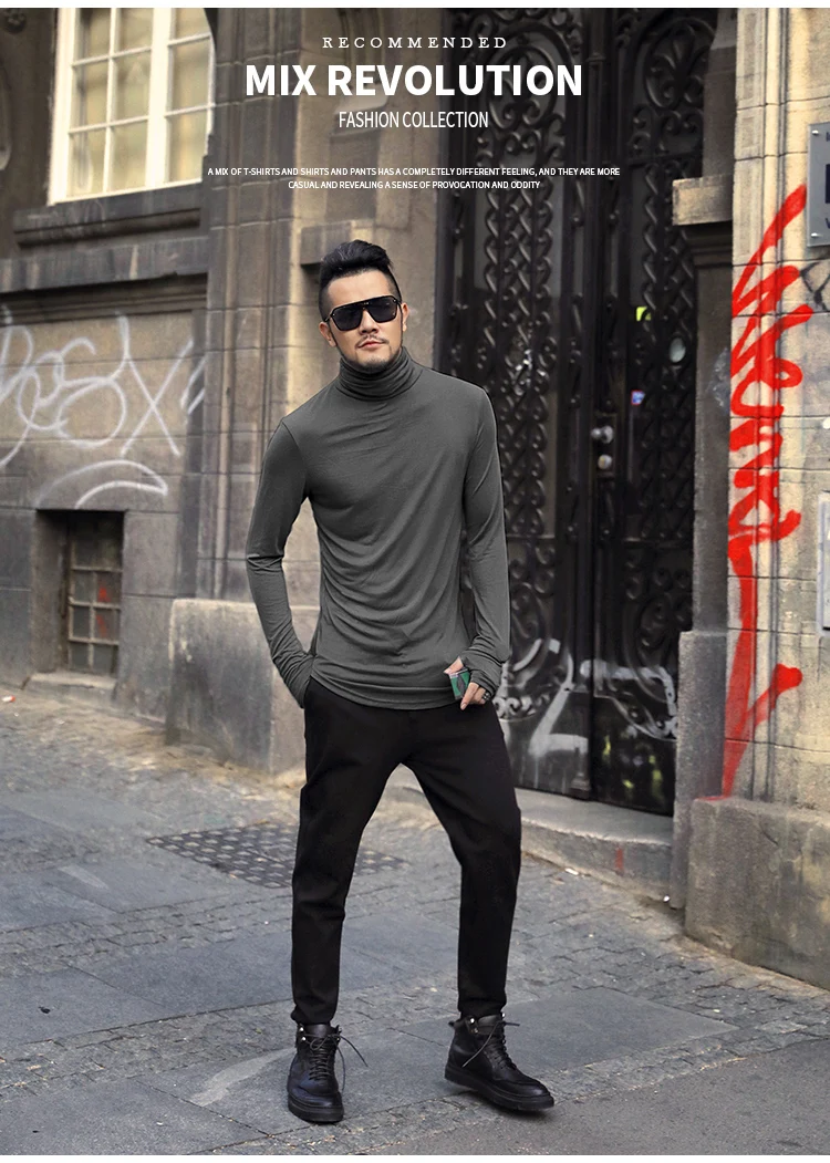 Autumn New British Style High Quality Modal Men's Cotton Turtleneck T-shirt Men's Slim Fit Long Sleeve T-shirt T027