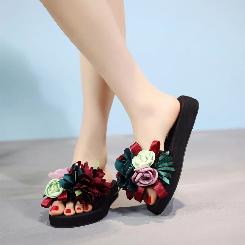 

Sandals WOMEN'S Slippers Seaside Holiday Anti-slip Flat A- line Sandals Summer New Style Fashion Outer Wear Flower