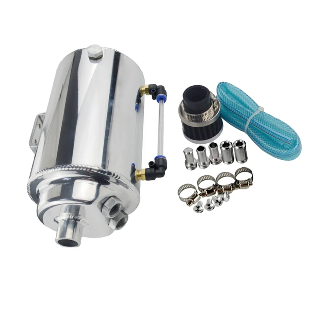 Universal Aluminum Car Baffled Oil Catch Can Tank Oil Separator w/ Filter