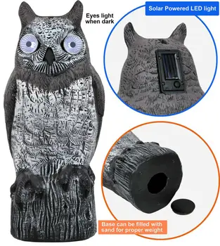 

Garden Statues LED Eye Fake Owl Hunting Decoy Garden Protection Decor Repel Pest Crow Control