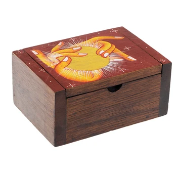 

Plainted Square Card Storage Boxes Teak Wood Painted Craft Jewelly Case Gift