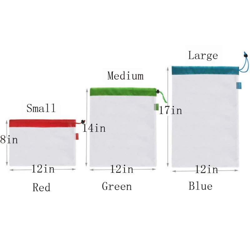 15/12/3 шт. многоразовые сетки овощной мешок моющиеся экологически чистые хозяйственные сумки для покупок для хранения фруктов и овощей, игрушки для всякой всячины