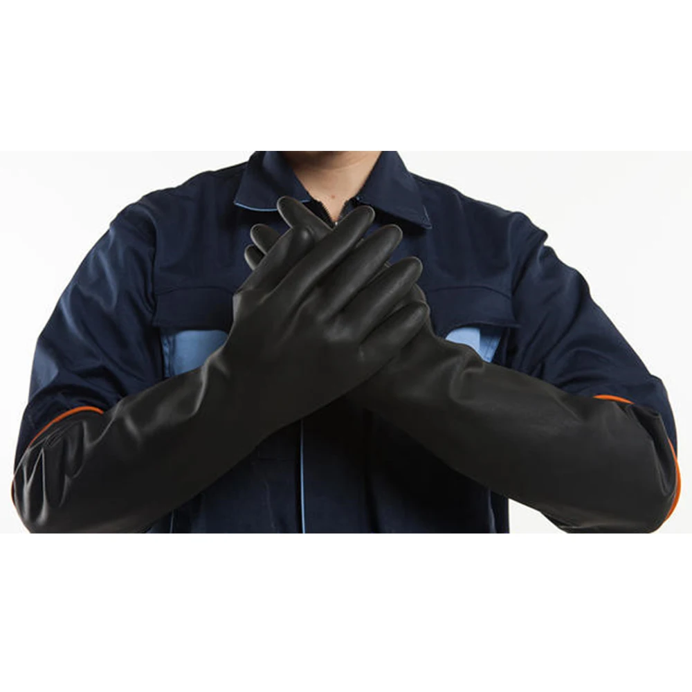 Gants de Protection contre les produits chimiques, coudés noirs, longs,  épais, antidérapants, étanches, en Latex - AliExpress