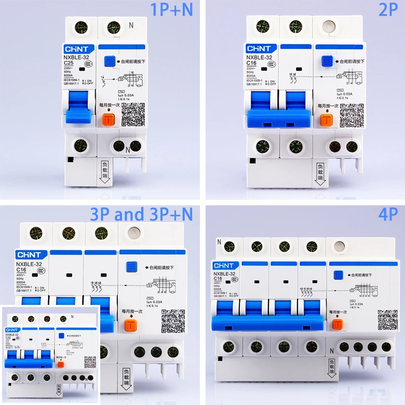 CHINT AC230/400 V NXBLE-32 3P+ N устройство остаточного тока C 6 10 16 20 25 32A электромагнитный выпуск Тип C защита от перегрузки