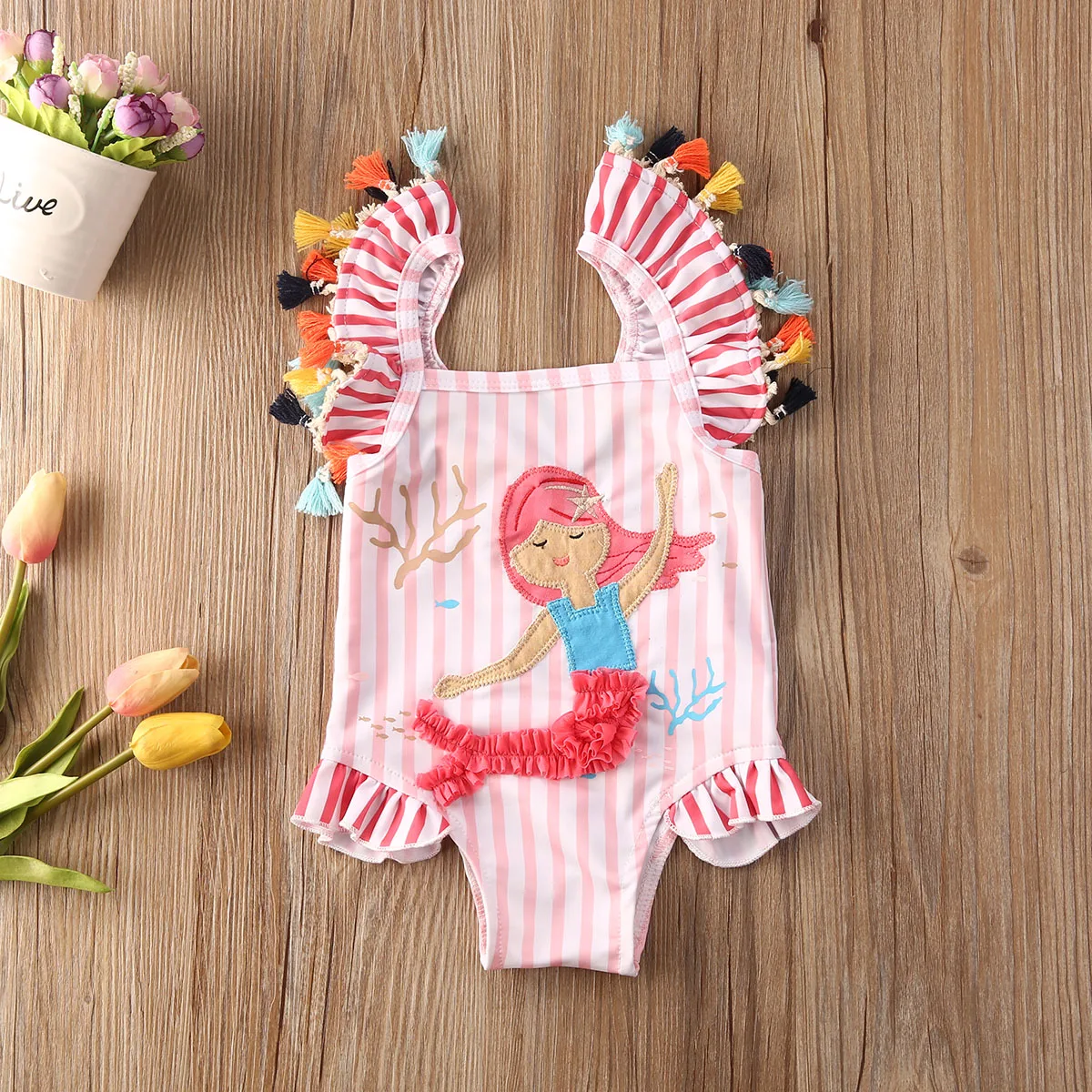 2020 летний купальник для маленьких девочек с 3D вышивкой и цветочным рисунком